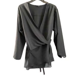 Allsaints‎ Black Wrap Mia Top Long Sleeve Blouse size XS Polyester
